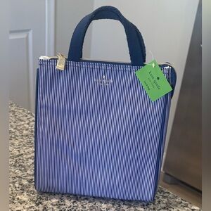 Kate Spade New York Lunch Tote Navy Blue White Stripes